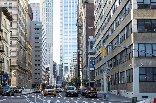 Manhattan, New York City, United States of America, 05 March, 2019. Daily life and street traffic on the streets of Manhattan, New York, USA. Manhattan is the most densely populated borough of New York City, USA.