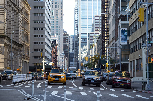 Manhattan, New York City, United States of America, 05 March, 2019. Daily life and street traffic on the streets of Manhattan, New York, USA. Manhattan is the most densely populated borough of New York City, USA.