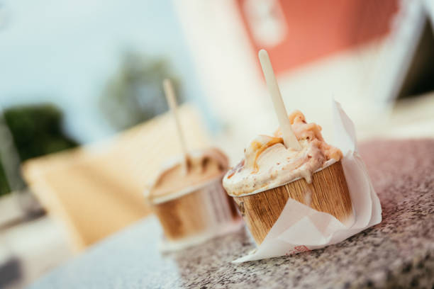 Enjoying of tasty ice-cream cone.