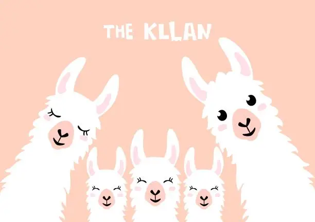 Vector illustration of Llama Alpaca. The klan card. Family illustration, vector - Vector