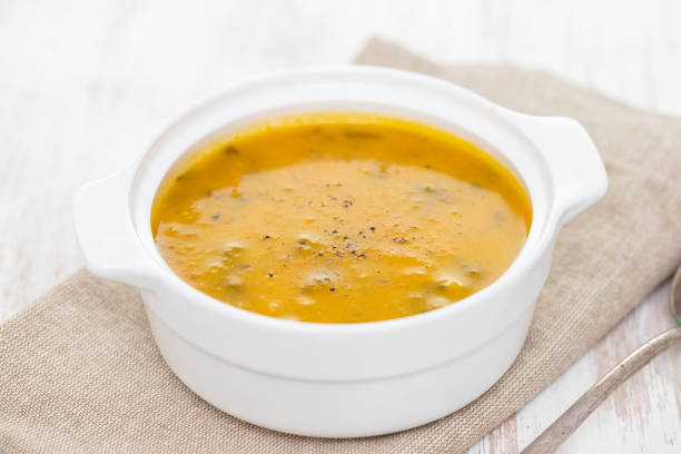 vegetable soup in white bowl