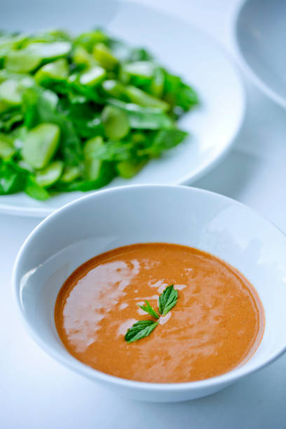 Tomato soup and salad