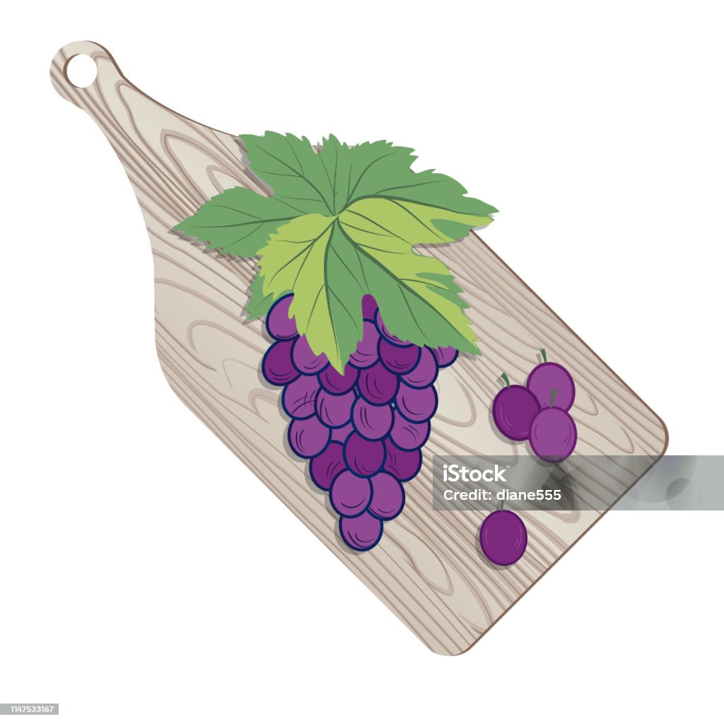 Wooden Cutting Board With Fresh Grapes Fresh grapes on a modern wood cutting board Bunch stock vector