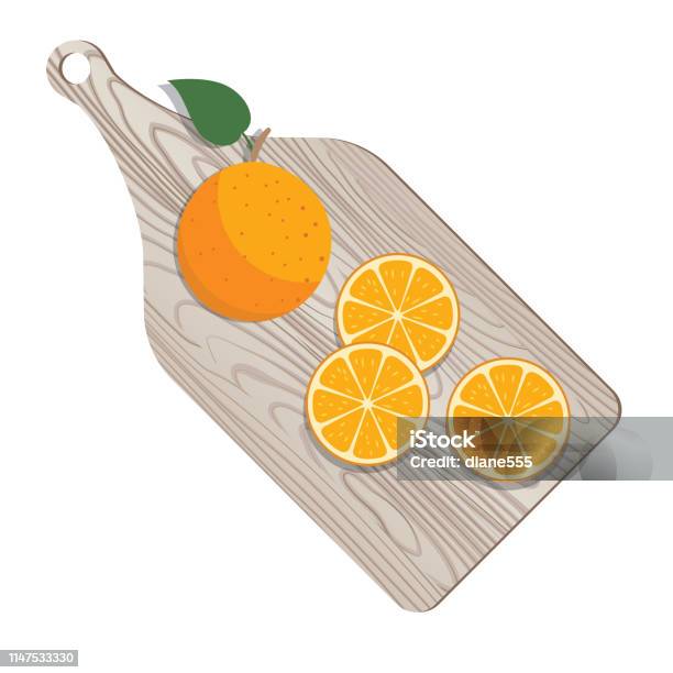 Wooden Cutting Board With Fresh Oranges Stock Illustration - Download Image Now - Healthy Eating, Citrus Fruit, Cooking