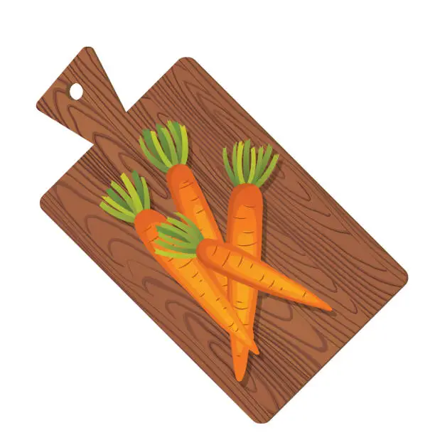 Vector illustration of Wooden Cutting Board With Fresh Whole Carrots