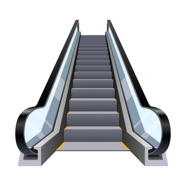 stilvolle rolltreppen-vektordesign illustration isoliert auf weißem hintergrund - contemporary staircase design escalator stock-grafiken, -clipart, -cartoons und -symbole