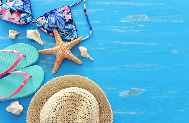 istock Tropical vacation and summer travel image with sea life style objects. Top view 1147534976
