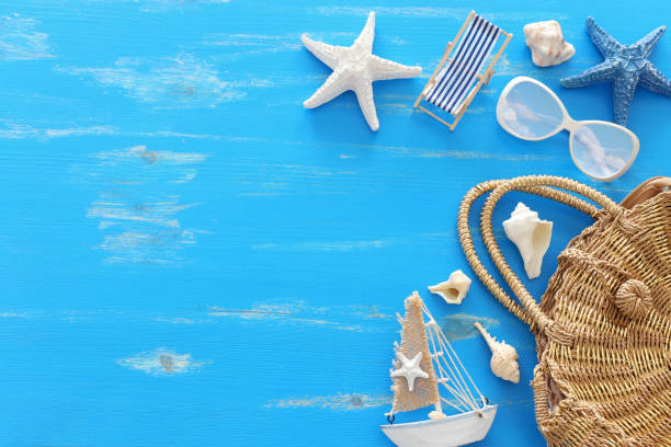 istock Tropical vacation and summer travel image with sea life style objects. Top view 1147534989