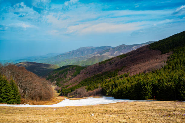 Beatuful lanscape with hills and blue sky of Eastern Serbia