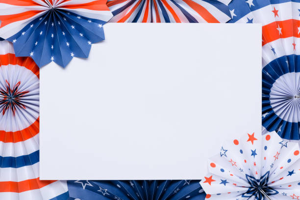 Paper fans stars USA Independence Day flag colors 4th of July banner template. Paper fans stars USA Independence Day flag colors. hand fan photos stock pictures, royalty-free photos & images
