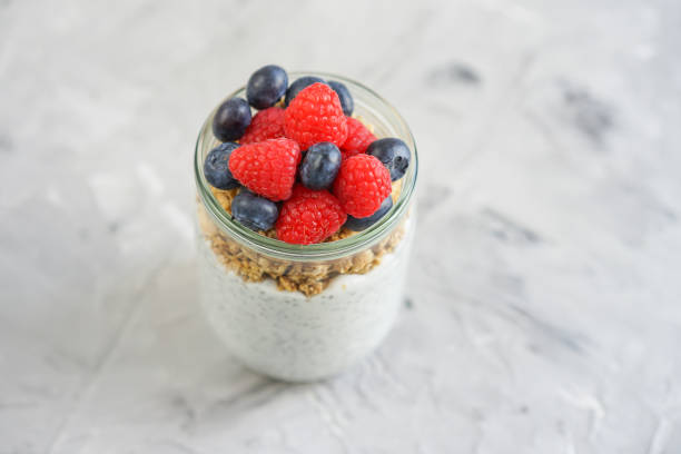 istock Coconut Chia seed pudding with berries and muesli 1147542166