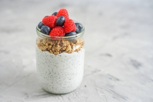 istock Coconut Chia seed pudding with berries and muesli 1147542167