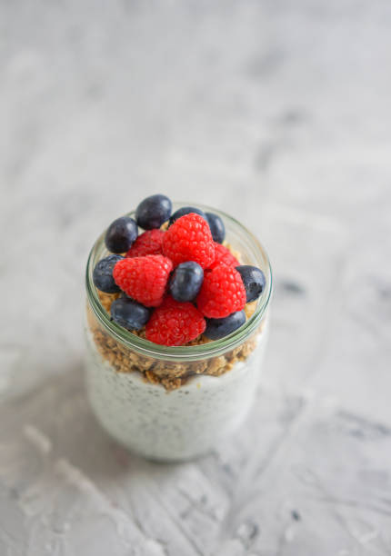 istock Coconut Chia seed pudding with berries and muesli 1147542171