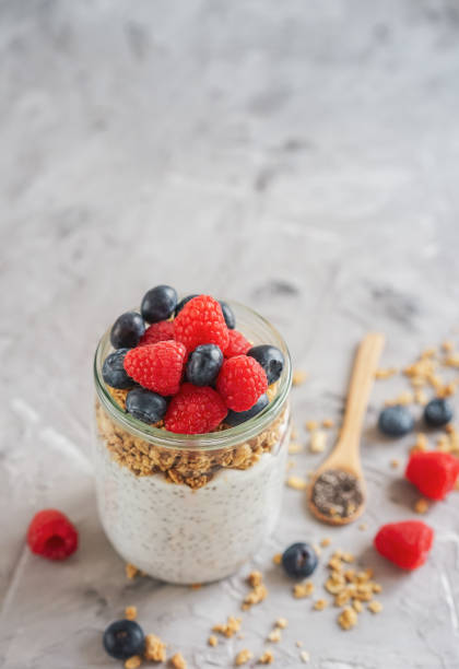 istock Coconut Chia seed pudding with berries and muesli 1147542191