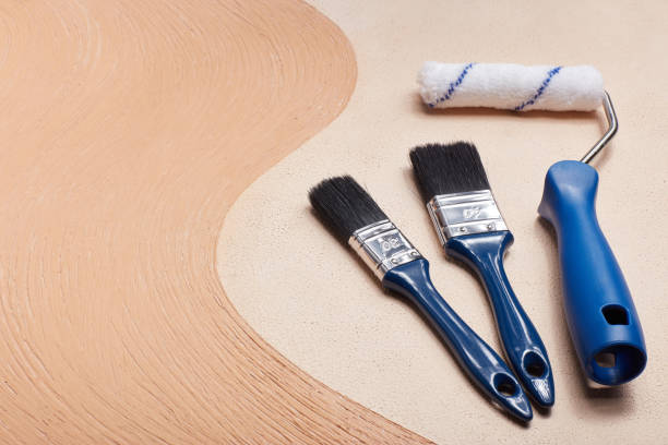 istock Painting accessories. Background for construction or design office 1147543064