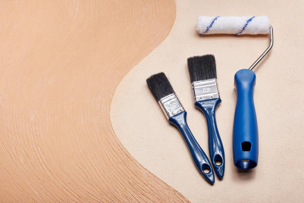 istock Painting accessories. Background for construction or design office 1147543120