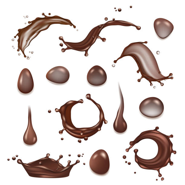 ilustraciones, imágenes clip art, dibujos animados e iconos de stock de salpicaduras de café. salpicaduras de leche de chocolate marrón de la plantilla realista vectorial de postres de bebidas calientes - chocolate cocoa hot chocolate backgrounds