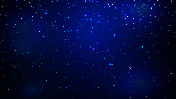 nächtlich leuchtender sternenhimmel, blauer raum-hintergrund mit sternen, kosmos hintergrund - sternenhimmel stock-grafiken, -clipart, -cartoons und -symbole