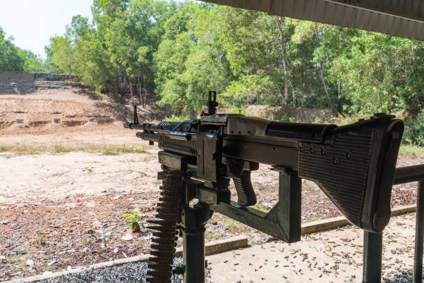 Machine gun Squad Automatic Weapon for people shooting at Cu Chi tunnels in Ho Chi Minh, Vietnam.
