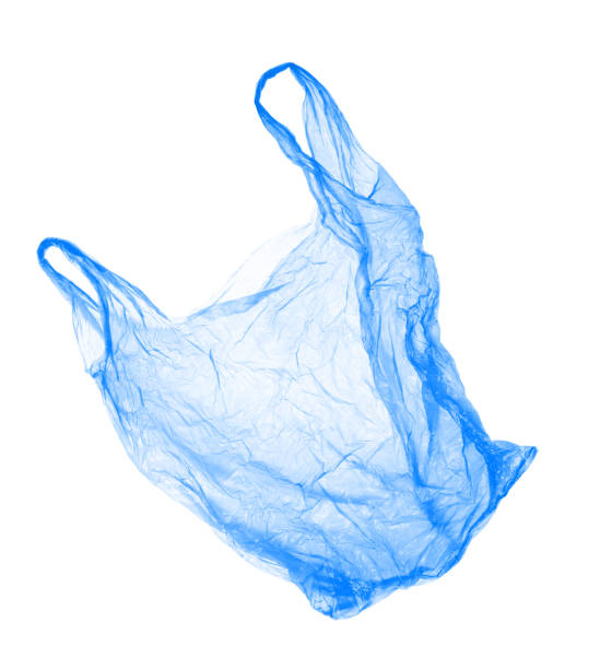 blue plastic bag on white background. isolated - recycled bag imagens e fotografias de stock