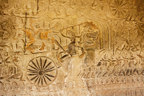 istock Ancient war celebration with dragon parade on Relief in Angkor Wat, Cambodia 1147569122