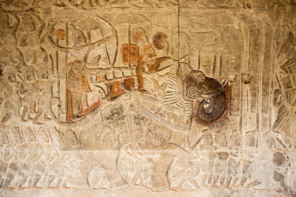 istock Ancient War with elephant parade on Relief in Angkor Wat, Cambodia 1147569123