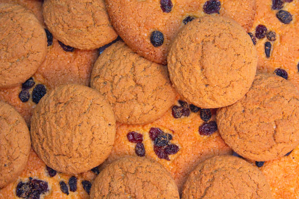 Delicious cookies with raisins. Backgrounds and Textures