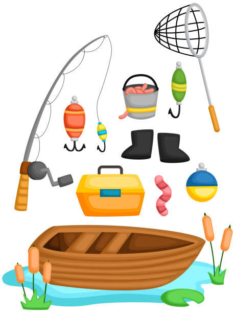 рыболовное оборудование - fishing worm stock illustrations