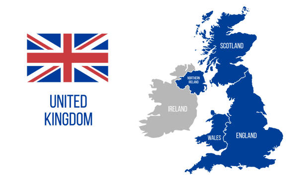 영국 지도입니다. 잉글랜드, 스코틀랜드 웨일스, 북아일랜드. 벡터 위대한 영국 지도 재치 흰색 배경에 고립 된 국기입니다. - uk map british flag england stock illustrations