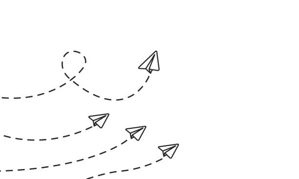 ilustrações, clipart, desenhos animados e ícones de aviões de papel do vôo isolados no fundo branco. conceito do negócio. sucesso. ilustração do vetor. - wing star shape freedom image