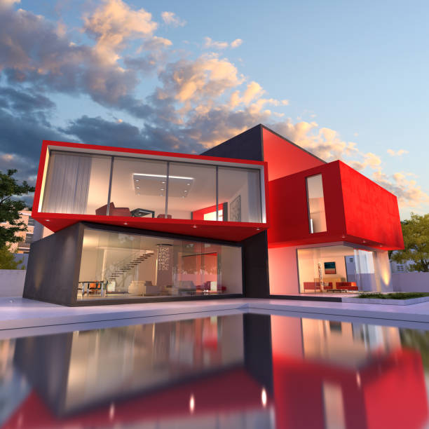 istock Modern house red and black 1147575758