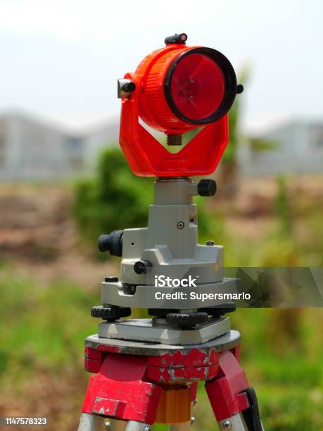 Theodolite With Surveyor Stock Photo - Download Image Now - Agriculture, Angle, Blue