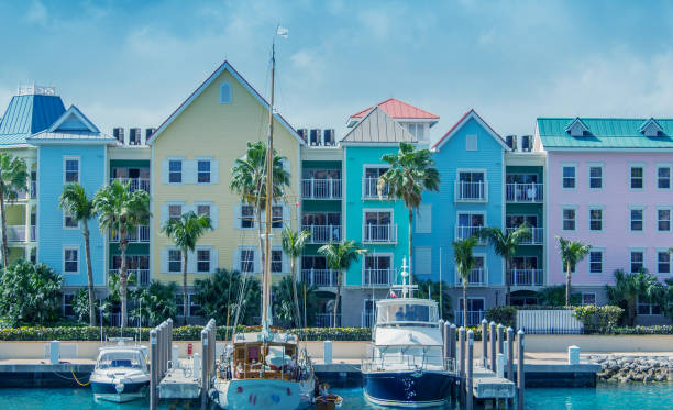 istock Nassau colourful homes along the ocean 1147582349