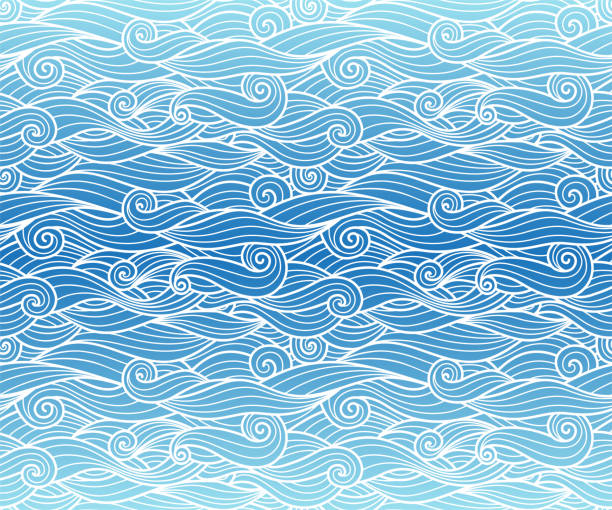 Waves pattern seamless water background Waves pattern seamless water background blue gradient wavy swirls with white line art vector illustration for package, phone case art and decoration sailing background stock illustrations