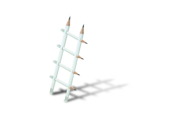 istock Business Idea Concept : White pencil ladder with shadow isolated on white background. 1147583756