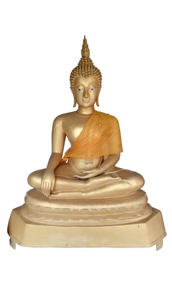istock gold Buddha statue in Thailand temple isolated on white background 1147583970