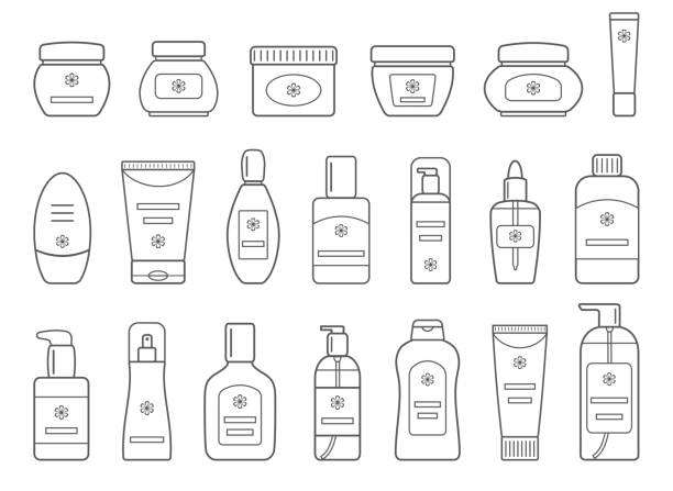 ilustrações de stock, clip art, desenhos animados e ícones de set of different cosmetic products. isolated on white background. - spray tan body human skin