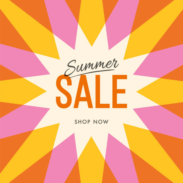 Big summer sale banner with sun. Sun with rays. Summer template poster design for print or web. Big summer sale banner with sun. Sun with rays. Summer template poster design for print or web. - Illustration handing out flyers stock illustrations