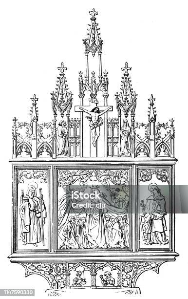 Altar Shrine In The Augustinerkirche In Nuremberg Stock Illustration - Download Image Now - 19th Century, Altar, Ancient