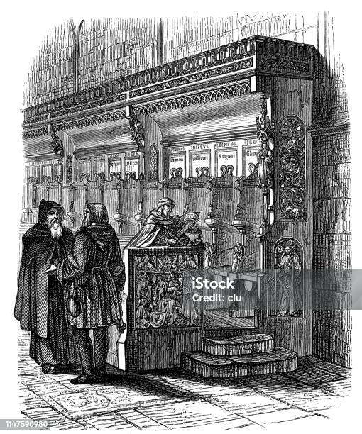 Choir Stalls In Stuttgart Made By Hans Ernst Von Böblingen Stock Illustration - Download Image Now