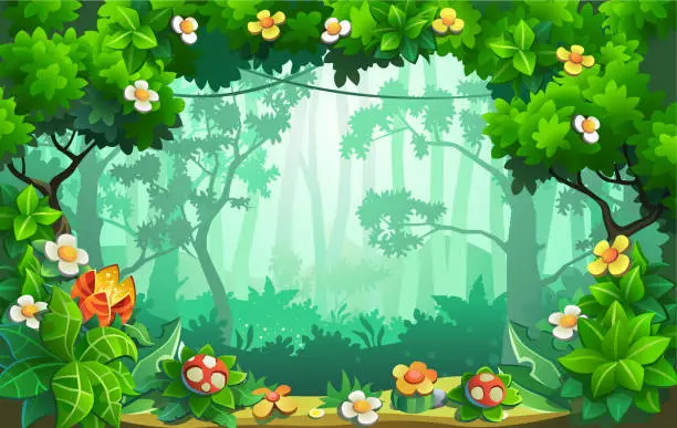 Vector illustration of Forest, jungle, tropics.