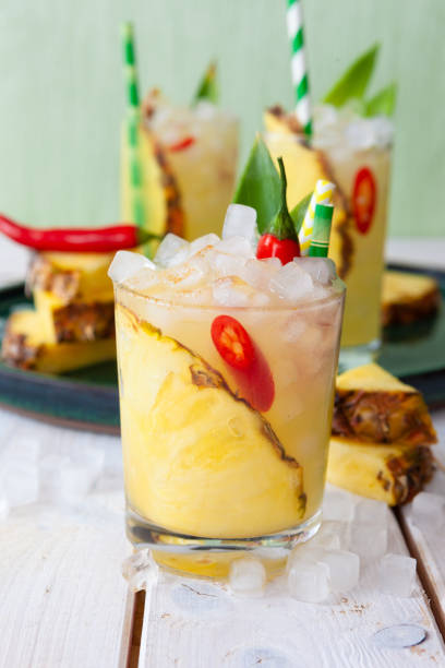 Colorful cocktail with fresh pineapple