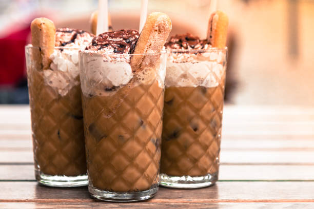 istock Glasses of Iced Coffee outdoors on Cafe table in Summer 1147591096