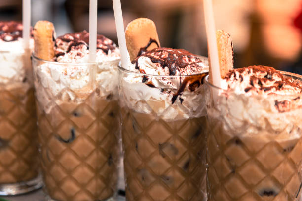 istock Glasses of Iced Coffee outdoors on Cafe table in Summer 1147591098