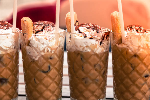 istock Glasses of Iced Coffee outdoors on Cafe table in Summer 1147591107