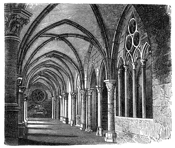 Cloister in Monastery Maulbronn, Germany Illustration from 19th century cloister stock illustrations