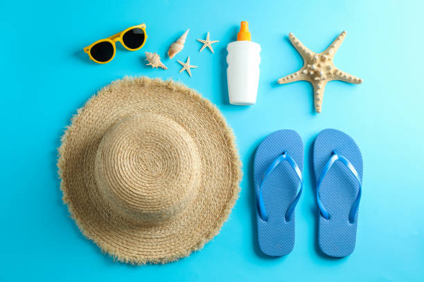 istock Summer vacation composition on color background. Top view 1147591813