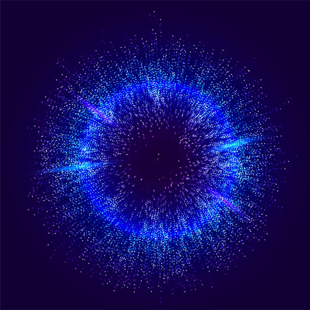 ilustrações, clipart, desenhos animados e ícones de fundo do vetor da cor do estouro. ilustração do projeto do fluxo líquido do ponto 3d. conceito dinâmico geométrico da explosão das partículas - energia