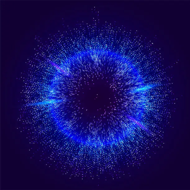 Vector illustration of Burst color vector background. Dot liquid flow 3d design illustration. Geometric dynamic particles explosion concept