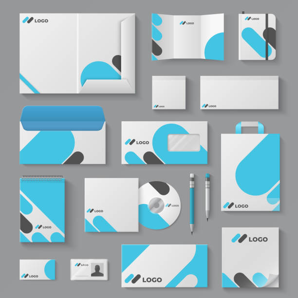 ilustrações, clipart, desenhos animados e ícones de identidade de marca corporativa. papelaria de negócios mockup branding cartão envelope caneca apresentação do documento. molde do vetor do corporaçõ 3d - printing out